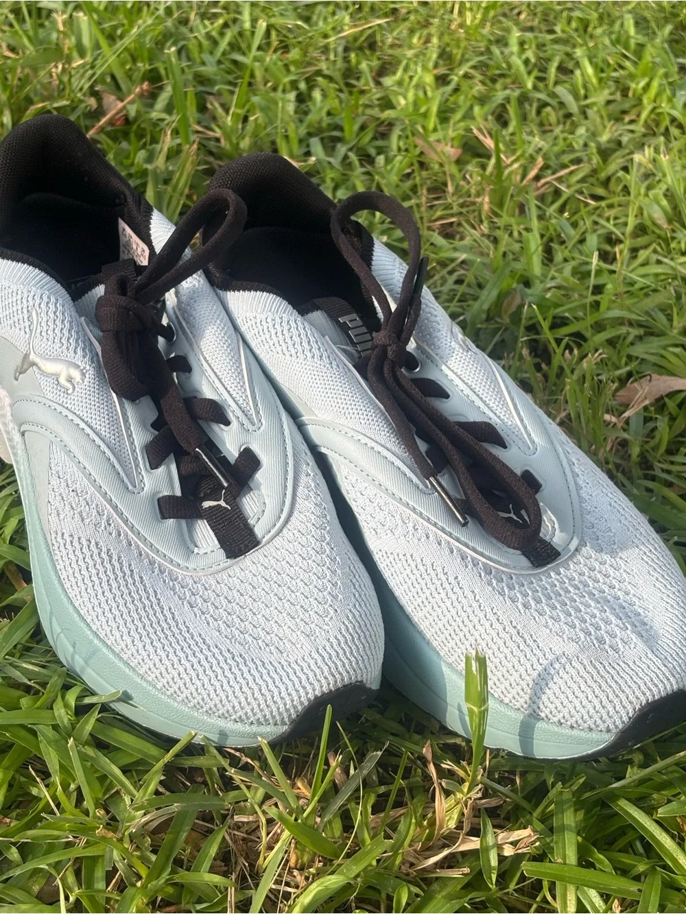 Puma Women’s Light Blue and Black Mesh Running Sneakers Size 8